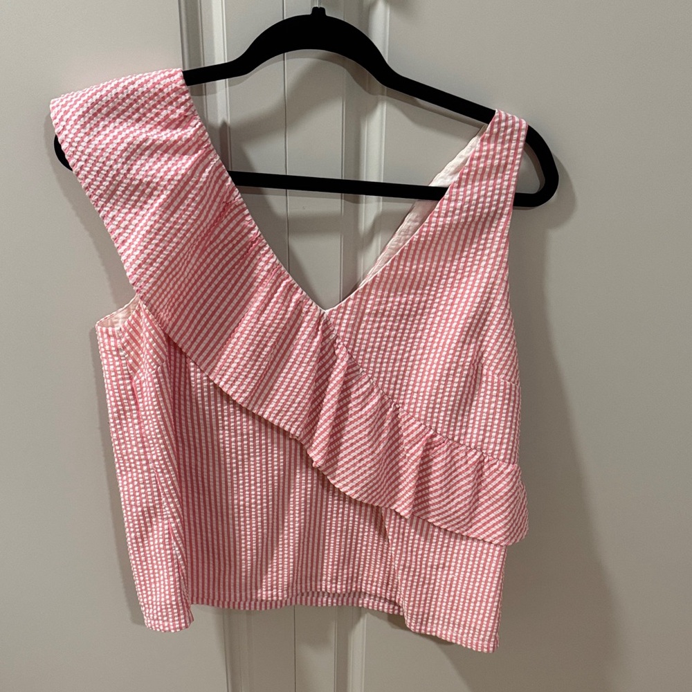 Vineyard Vines Pink Striped Ruffle Blouse